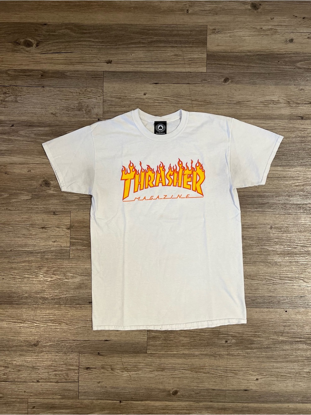Thrasher Magazine T Shirt Mens Medium White Flame Spell Out Skateboard Tee